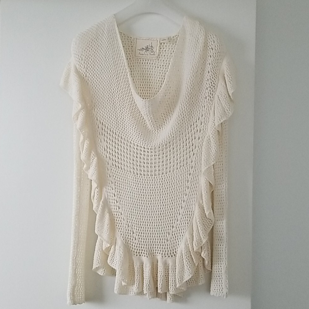 🎭NWOT Anthropologie Crochet Cream Knit Top